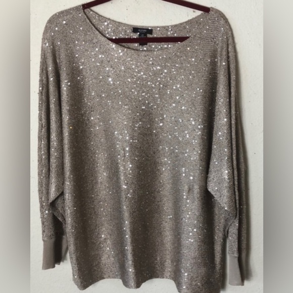 Alfani Sweater M champagne Metallic Long Sleeves Crew Neck Shiny - Picture 1 of 7